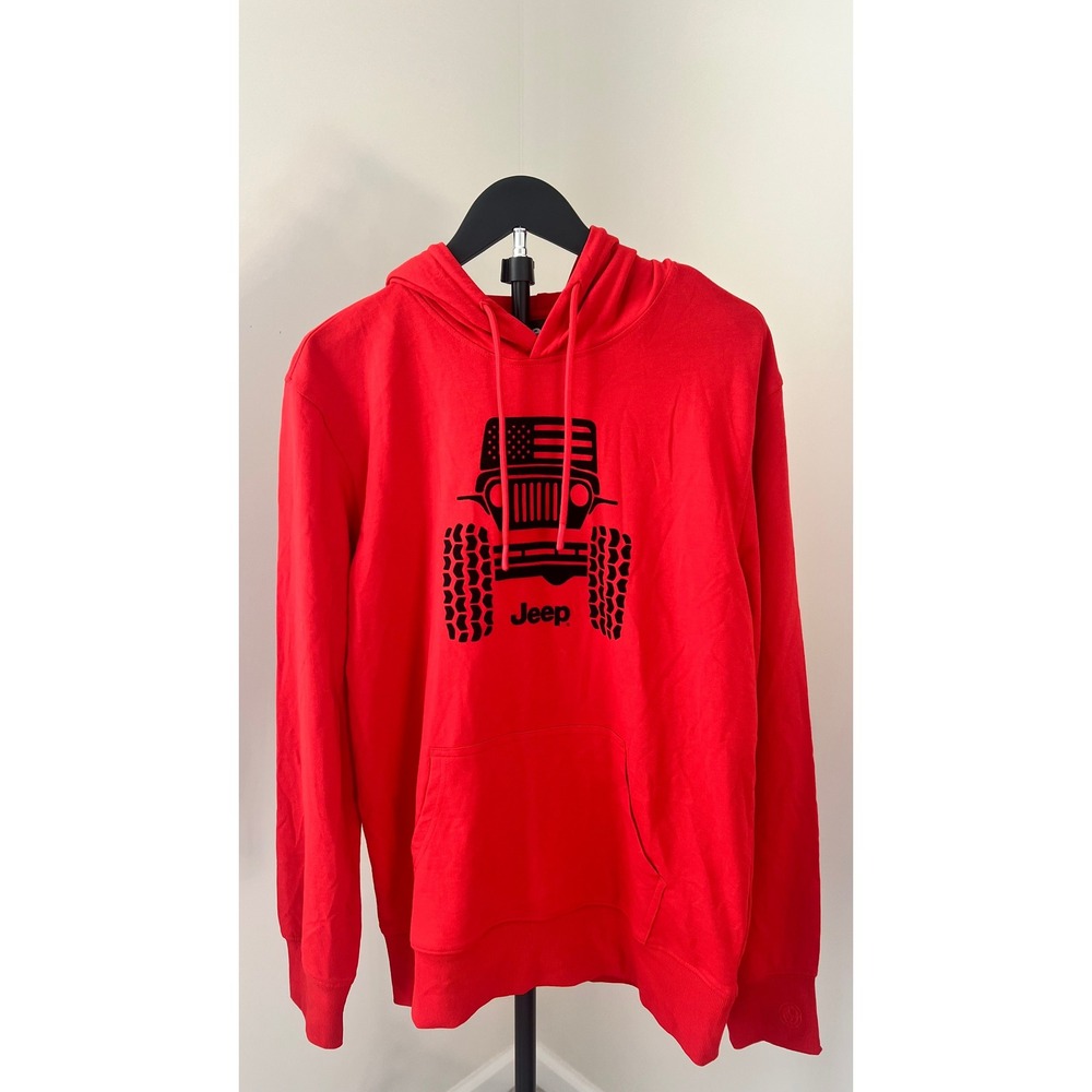 Jeep Mens Red Graphic Pullover Hoodie American Flag Grill Logo Sweatshirt M
